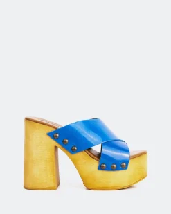 Wood Sandals-L'INTERVALLE Twist Blue Leather
