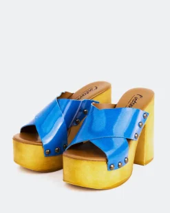 Wood Sandals-L'INTERVALLE Twist Blue Leather