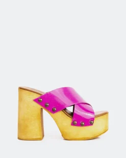 Wood Sandals-L'INTERVALLE Twist Fuchsia Leather