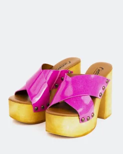 Wood Sandals-L'INTERVALLE Twist Fuchsia Leather