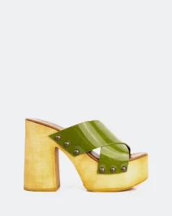 Wood Sandals-L'INTERVALLE Twist Green Leather