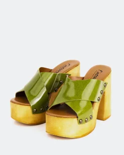 Wood Sandals-L'INTERVALLE Twist Green Leather