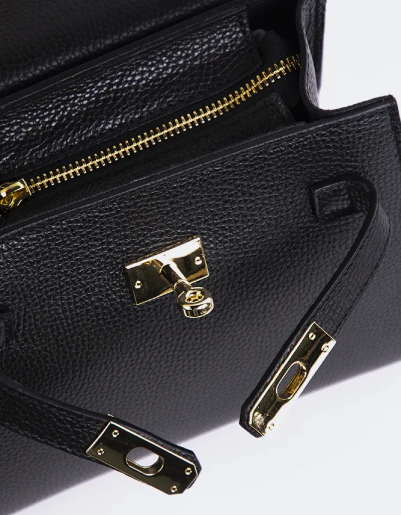 Top Handle-L'INTERVALLE Vance Black Leather