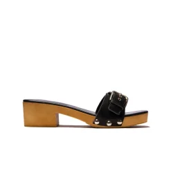 Wood Sandals|Mules-L'INTERVALLE Vanja Black Leather