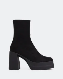 Platform|Ankle Boots-L'INTERVALLE Voltera Black Suede Stretch