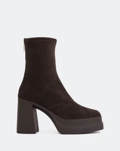 Platform|Ankle Boots-L'INTERVALLE Voltera Brown Suede Stretch