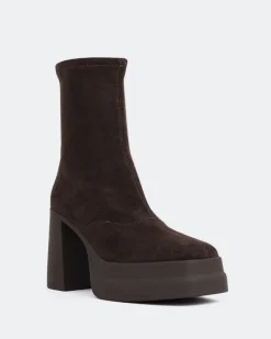 Platform|Ankle Boots-L'INTERVALLE Voltera Brown Suede Stretch