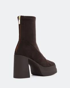 Platform|Ankle Boots-L'INTERVALLE Voltera Brown Suede Stretch