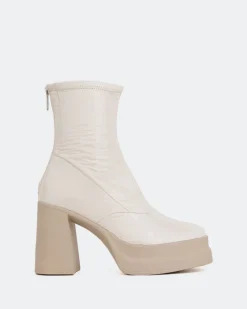 Platform|Ankle Boots-L'INTERVALLE Voltera Off White Naplack Stretch