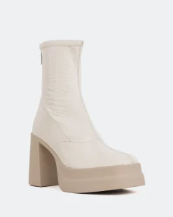 Platform|Ankle Boots-L'INTERVALLE Voltera Off White Naplack Stretch
