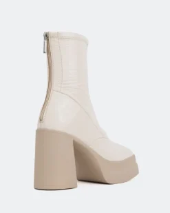 Platform|Ankle Boots-L'INTERVALLE Voltera Off White Naplack Stretch