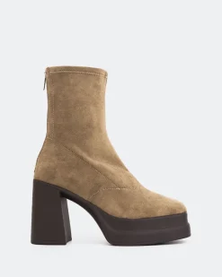 Platform|Ankle Boots-L'INTERVALLE Voltera Taupe Suede Stretch