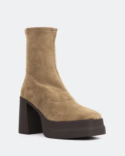 Platform|Ankle Boots-L'INTERVALLE Voltera Taupe Suede Stretch