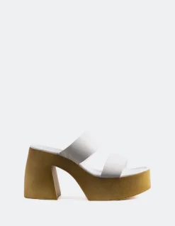 Wood Sandals|Platform-L'INTERVALLE Vyronas White Leather