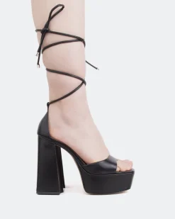 Platform|Strappy-L'INTERVALLE Xenon, Black Leather/Cuir Noir
