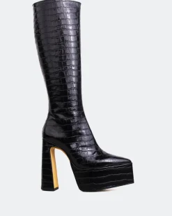 Platform|Tall Boots-L'INTERVALLE Yaroslav Black Croco
