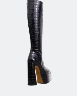 Platform|Tall Boots-L'INTERVALLE Yaroslav Black Croco