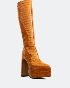 Platform|Tall Boots-L'INTERVALLE Yaroslav Rust Croco