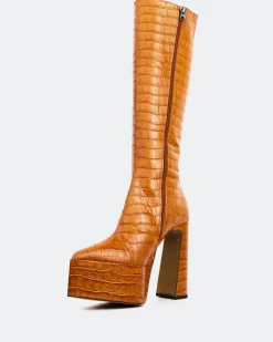 Platform|Tall Boots-L'INTERVALLE Yaroslav Rust Croco